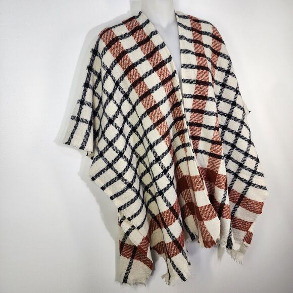 Lincoln Outfitters Women Poncho One Size Shawl Cape Plaid Scarf Finge Multicolor - Picture 3 of 13